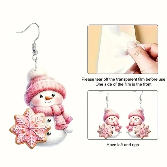 NEW Acrylic Snowflake and Snowman Dangle Earrings - Picture 6 of 7